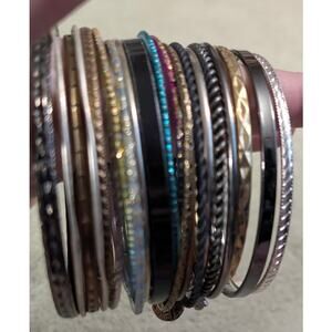 Stack Lot 23 Vintage Metal Bangles Bracelets Variety Styles Colors Conditions